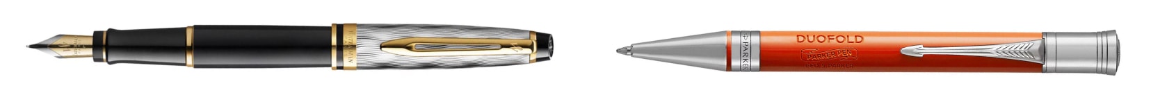 Plnicí pero Parker Sonnet prémiového kovu a černé barvy a kuličkové pero Parker Duofold velké červené