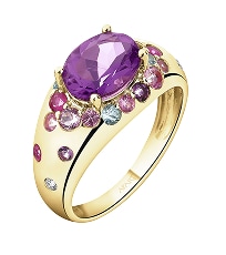 Zlatý prsten s brilianty, drahokamy a ozdobnými kameny