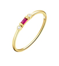 Zlatý prsten se syntetickým rubínem a zirkony