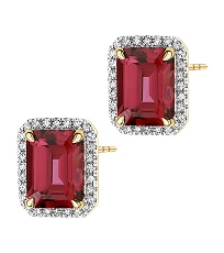 Náušnice ze žlutého zlata s diamanty a rodolity