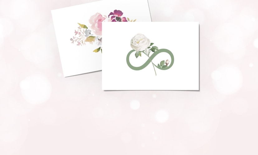 Dárkové karty s květinami a znakem nekonečna