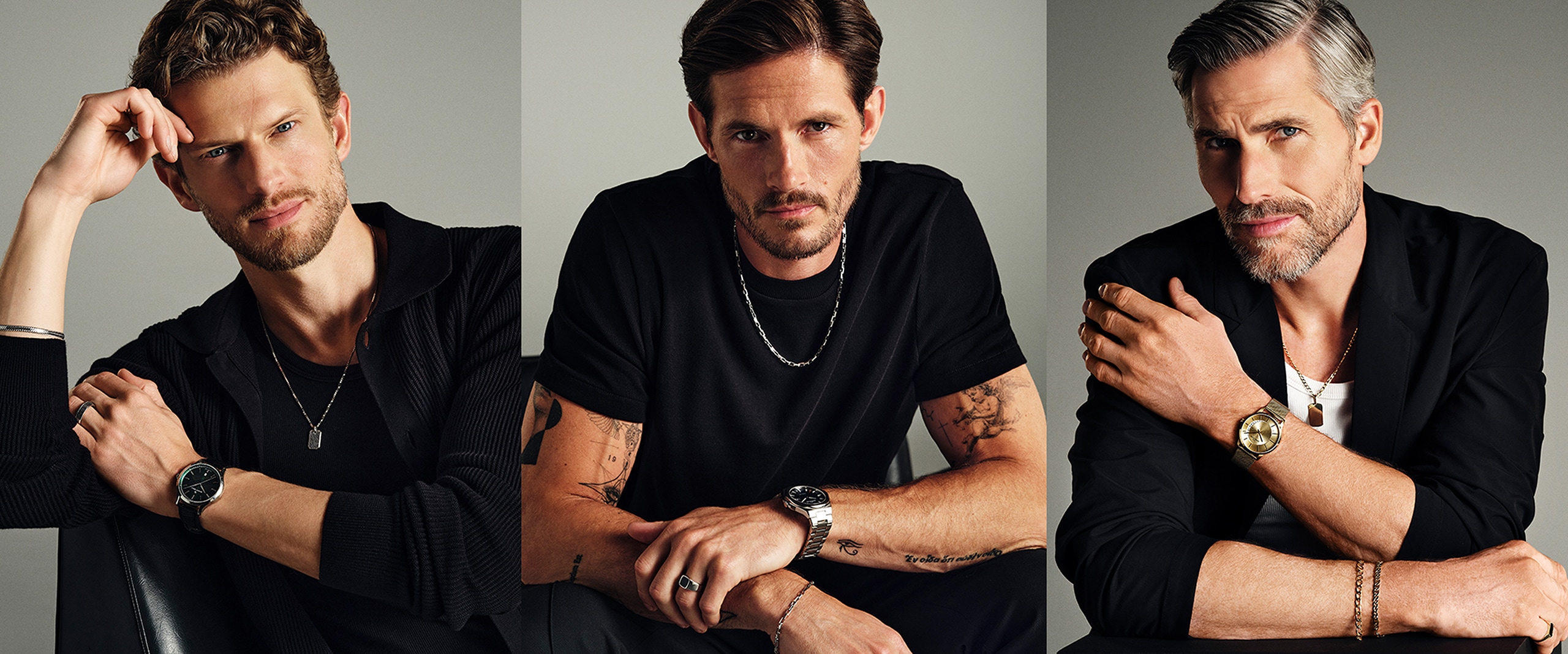 Tři muži ve stylu pánských šperků