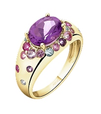 Zlatý prsten s brilianty, drahokamy a ozdobnými kameny