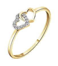 Zlatý prsten s diamanty - srdce