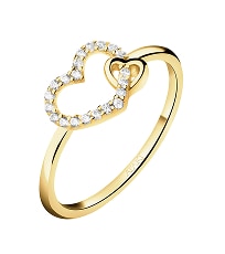 Zlatý prsten ze žlutého zlata s diamanty - srdíčka