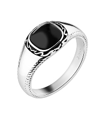 Stříbrný pečetní prsten s achátem a smaltem