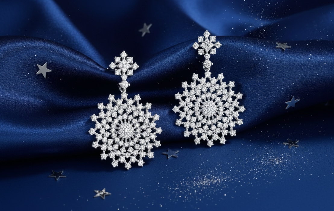 diamantové náušnice na tmavě modrém pozadí