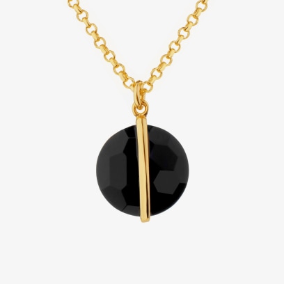 Stříbrný náhrdelník s černým přívěskem ve tvaru květiny