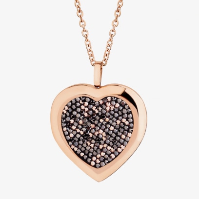 Zlatý náhrdelník s přívěskem ve tvaru srdce vyplněným tmavými kubickými zirkony