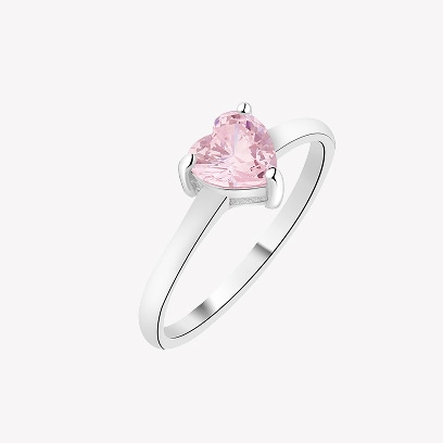 Stříbrný prsten s růžovým zirkonem ve tvaru srdce