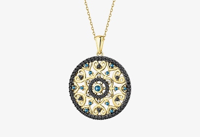 Kulatý zlatý přívěsek s kubickými zirkony ve vintage stylu