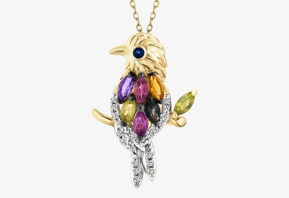 Přívěsek ze žlutého zlata s diamanty - ptáček