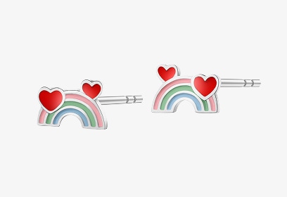 Stříbrné náušnice ve tvaru duhy se srdíčky