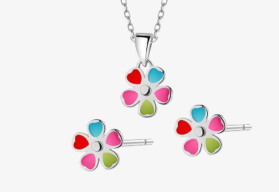 Stříbrné náušnice a přívěsek ve tvaru květiny