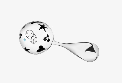 Stříbrné chrastítko se zirkony a jantarem - chlapeček