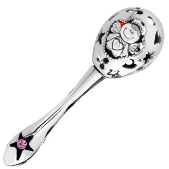 Stříbrné chrastítko se zirkony a jantarem - anděl, dívka