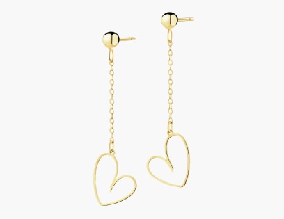 Dlouhé zlaté náušnice ve tvaru srdce
