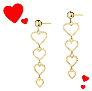 Dlouhé zlaté náušnice ve tvaru srdce