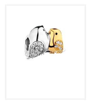 Pozlacený stříbrný přívěsek Beads se zirkony a smaltem - ptáci