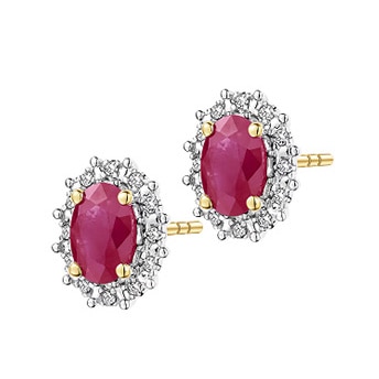 Zlaté náušnice s rubíny a zirkony