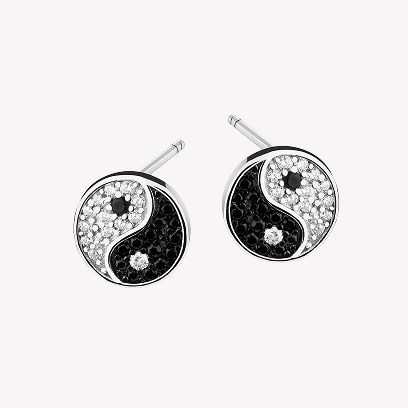 Stříbrné náušnice s kubickou zirkonií - Yin Yang