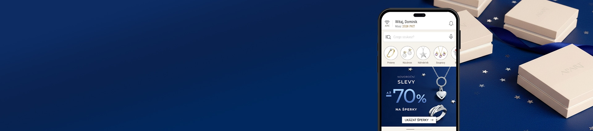 smartphone s otevřenou aplikací Apart Diamond Club