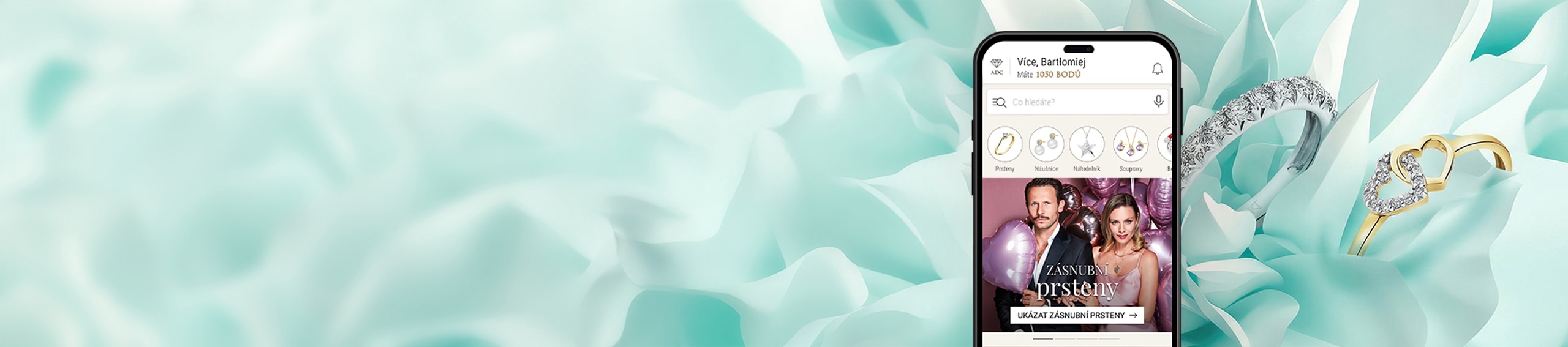 smartphone s otevřenou aplikací Apart Diamond Club