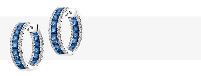 Náušnice z bílého zlata s diamanty a safíry