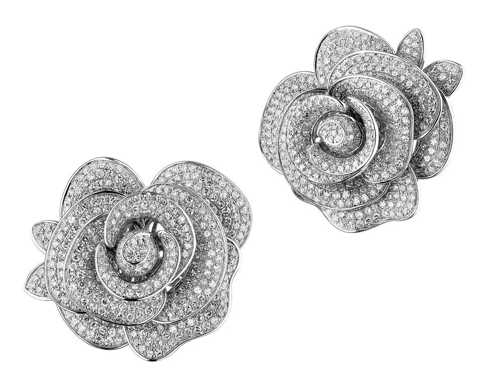 Náušnice z bílého zlata s diamanty - růžové