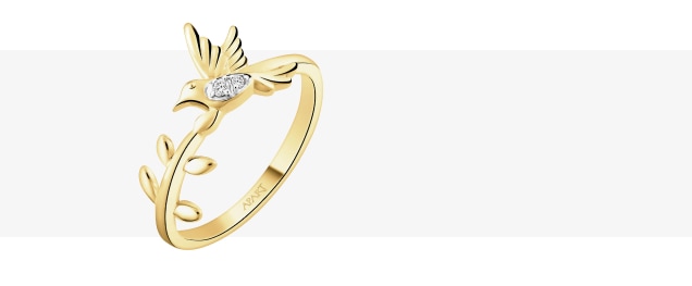 Žlutý zlatý prsten s diamanty - kolibřík