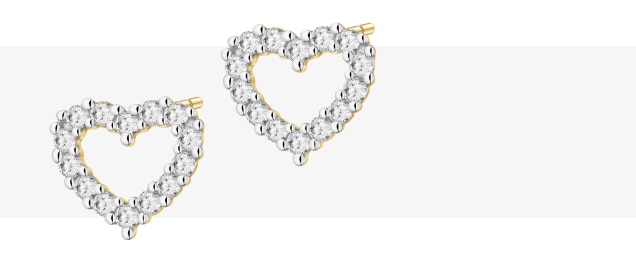 Náušnice ze žlutého zlata s diamanty vypěstovanými v laboratoři - srdíčka