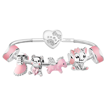 Silver beads bracelet for a child - set - shoe, teddy bear, unicorn, cat