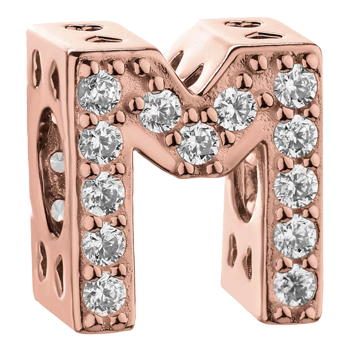 Silver beads pendant with cubic zirconia - letter M