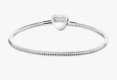 Silver beads bracelet with zircons - heart, infinity