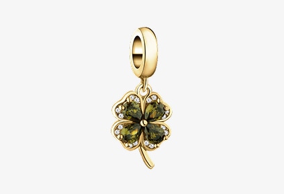 Gold beads pendant with cubic zirconia - clover