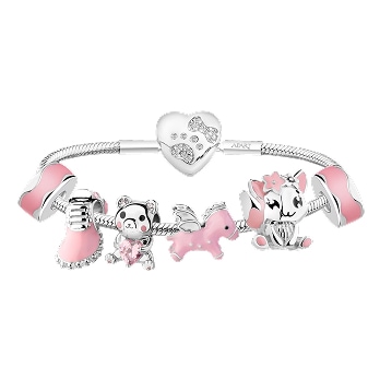 Silver beads bracelet for a child - set - koala, teddy bear, heart, bird