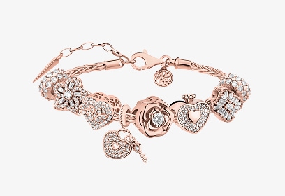 Beaded bracelet - set - flowers, hearts