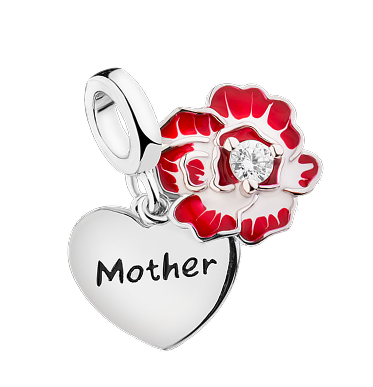 silver heart-shaped pendant with the inscription Mother