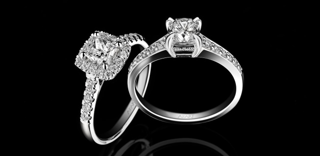 Two white gold rings with LAB diamonds