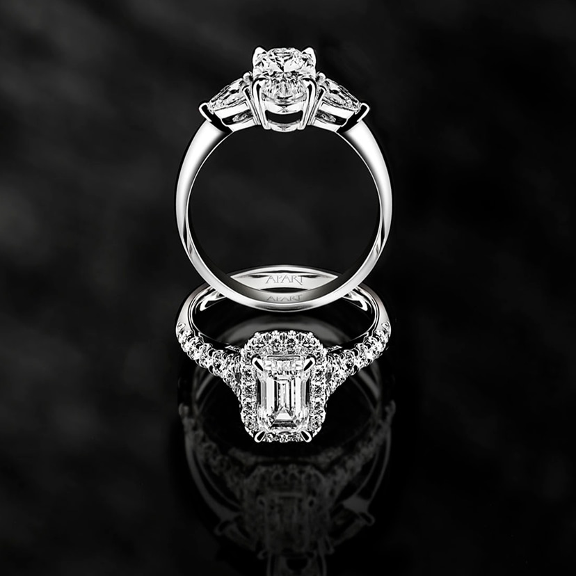 White gold rings with diamonds