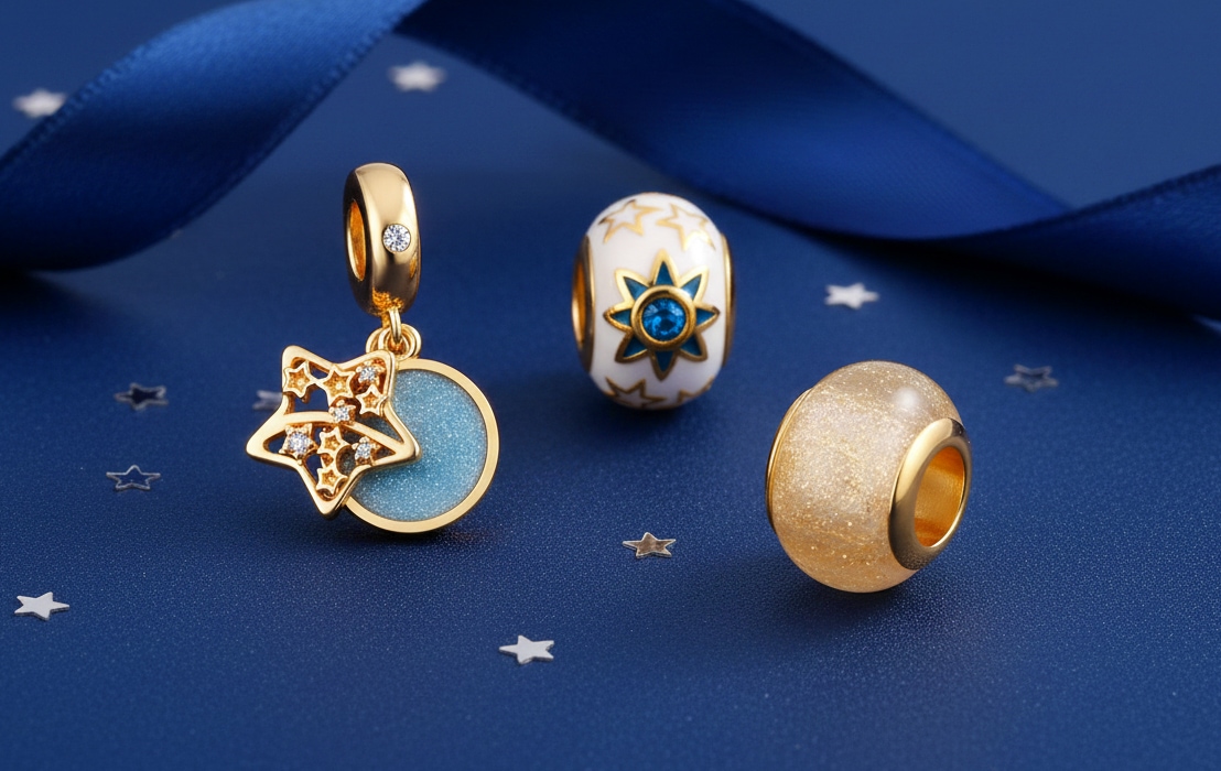 three Gold-Plated Silver Pendant with Cubic Zirconia