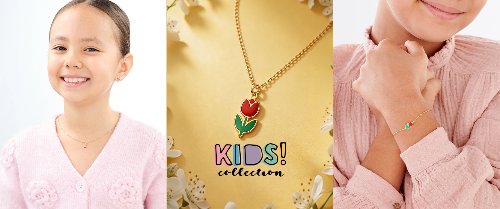 a girl presenting jewellery from the kids collection