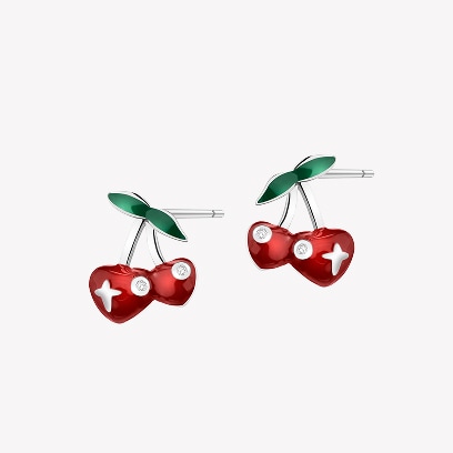 Silver earrings - Cherries themed jewelry