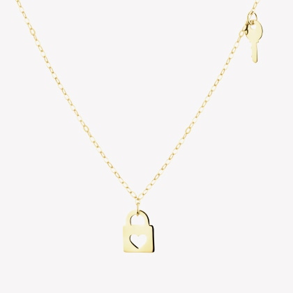 Gold necklace - padlock, key