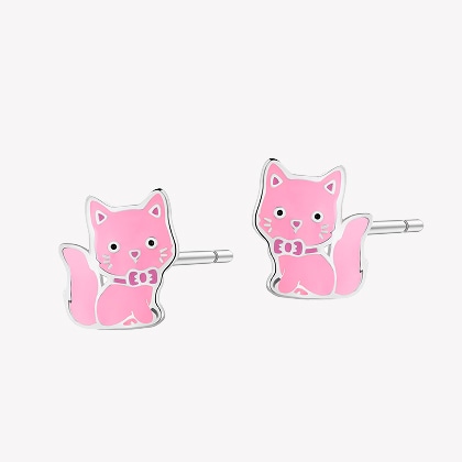 Silver earrings with enamel - cats