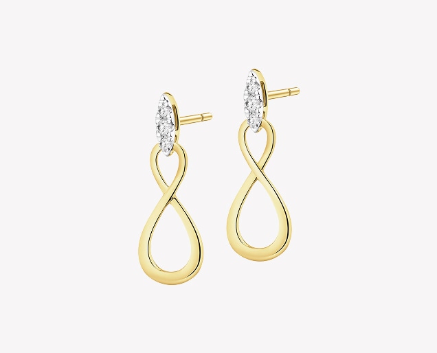 Yellow gold earrings with diamonds - infinity