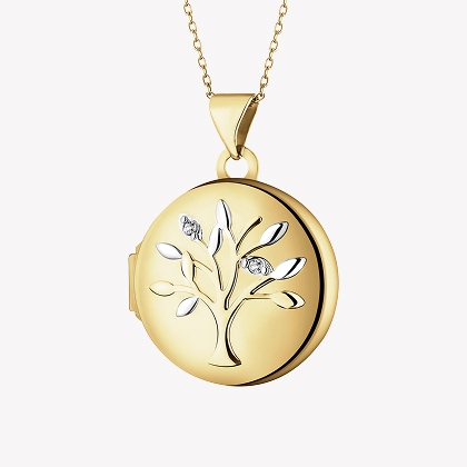 Yellow gold pendant with diamonds - box - tree