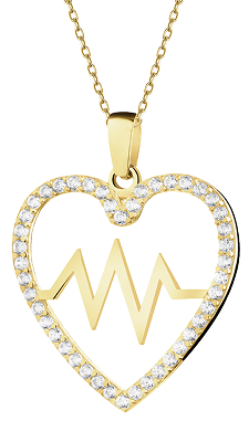 Gold pendant with cubic zirconia - heart, ECG heart