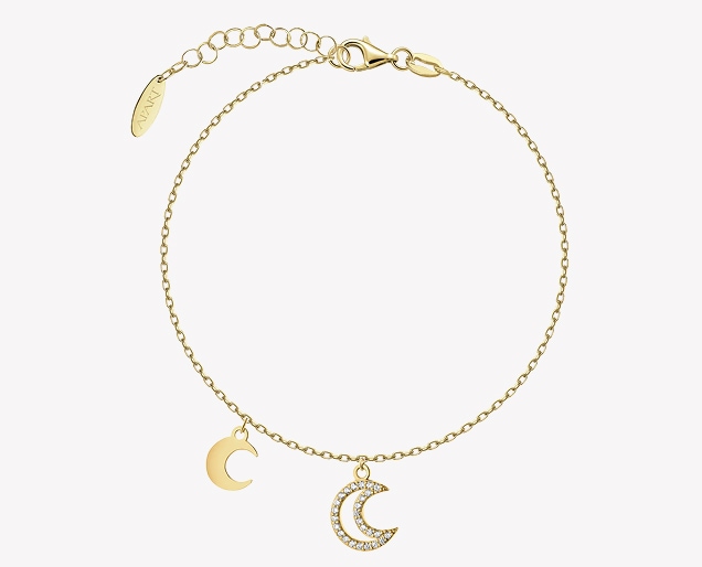 Silver bracelet with zircons - Moon, star