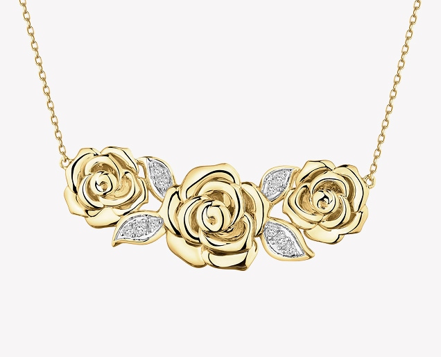 Yellow gold necklace with diamonds - flowers